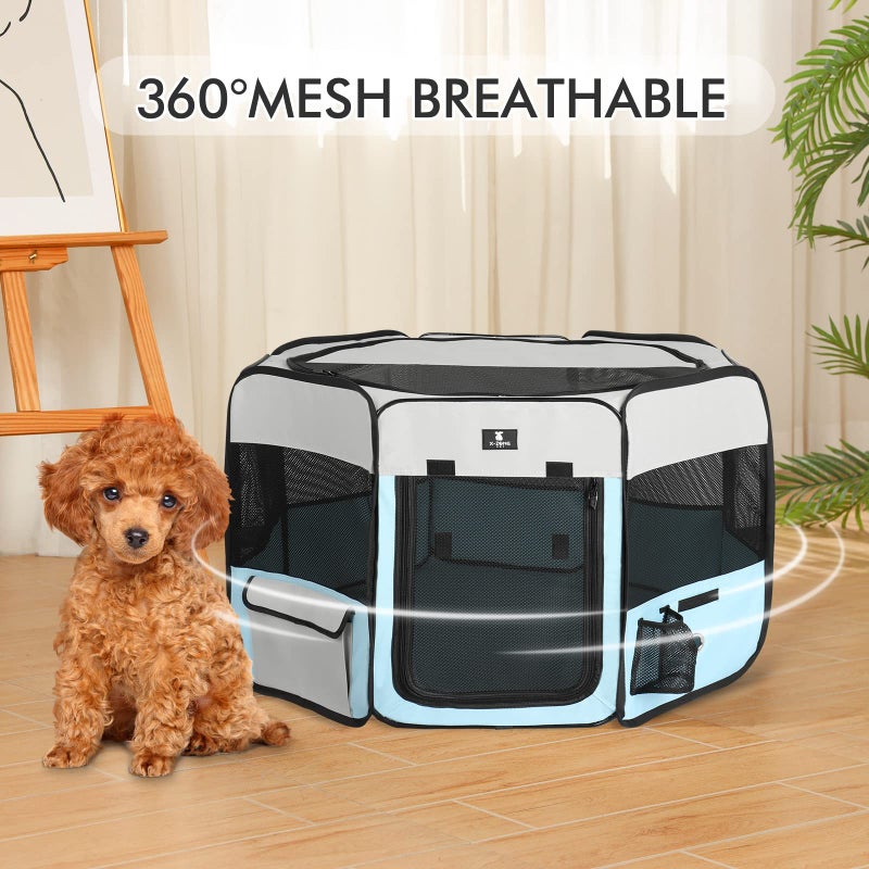 X-ZONE PET Dog Playpen Portable Pet Play Pens for Puppies, Cat, Rabbit, Chicks, Foldable Exercise Play Tent Kennel Crate, Indoor/Outdoor Travel Camping Blue Medium - Image 4
